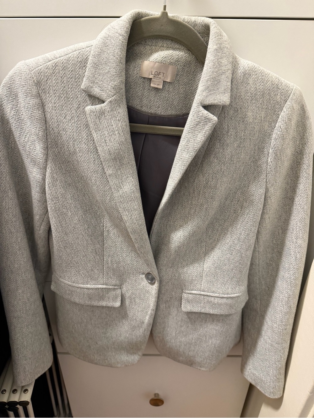 LOFT Light Gray Herringbone Single-Button Blazer